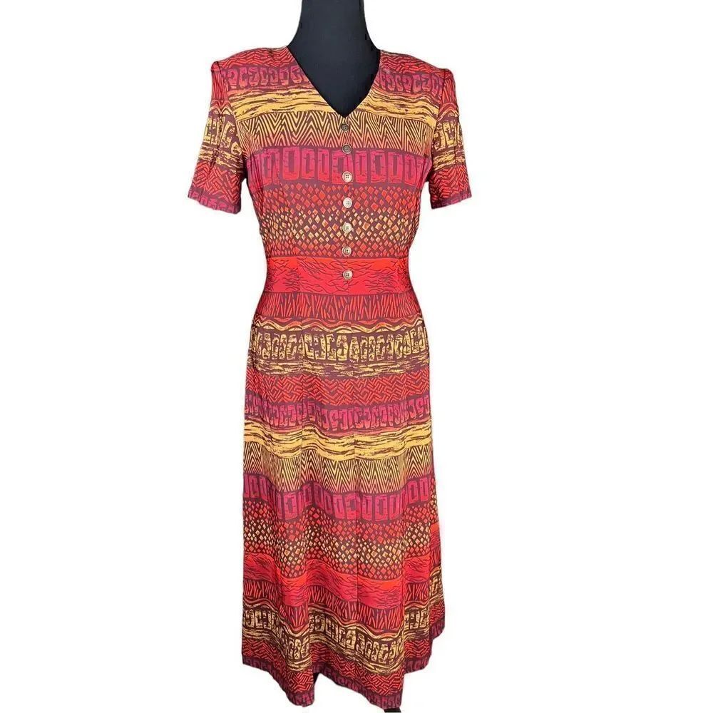 Safari jungle vintage sheath colorful aztec boho print short sleeve dress 10